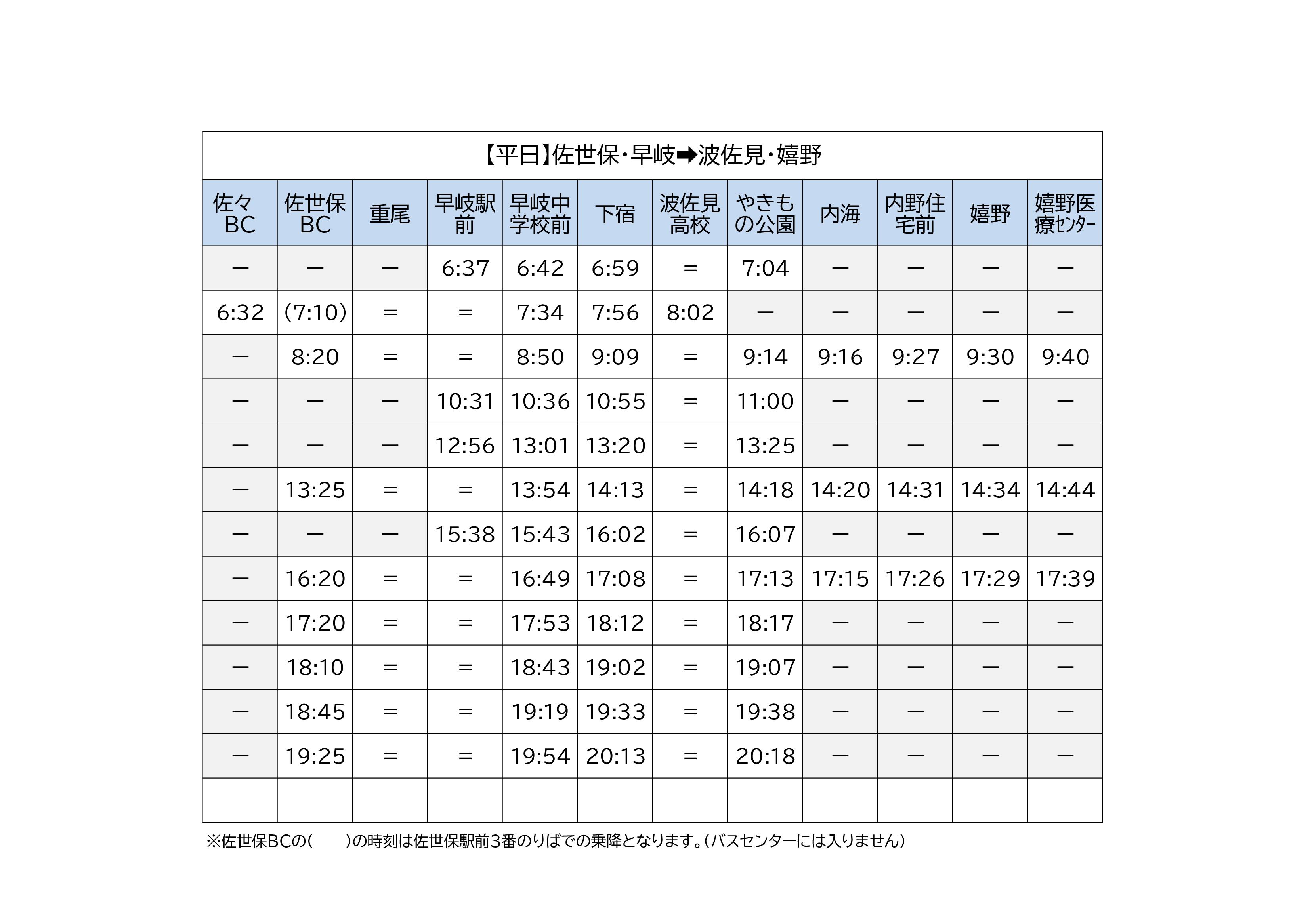 時刻表平日嬉野行